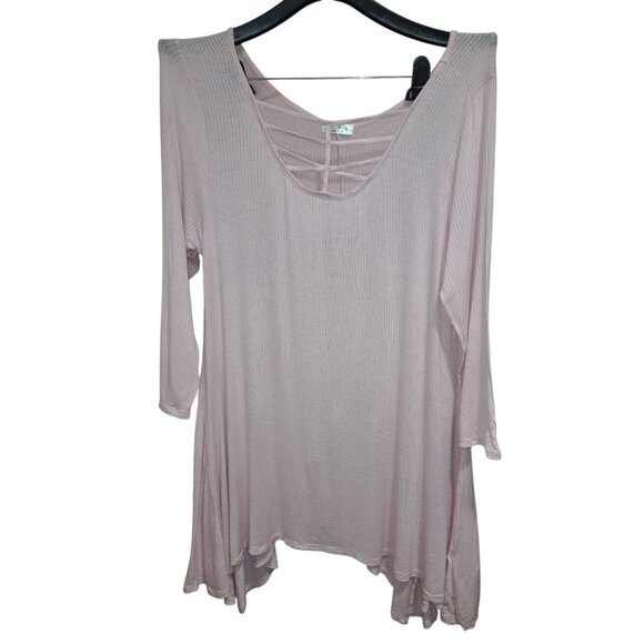 Frumos Womens 3XL Blush Pink Strappy Front Tunic Top USA Rayon Blend - Picture 1 of 8